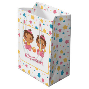 Baby Shower Girl Twins Stars Dark Medium Gift Bag