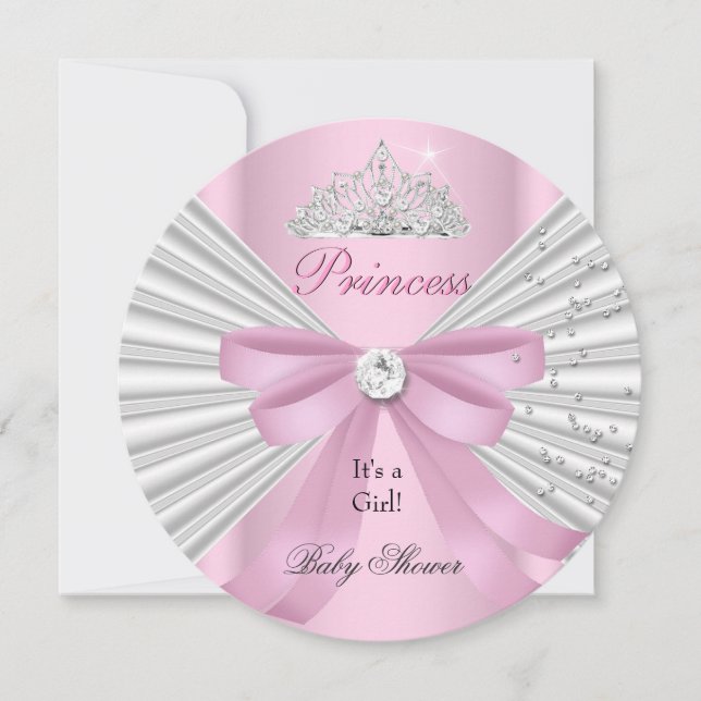 Baby Shower Girl White Pink Princess Tiara ab Invitation (Front)