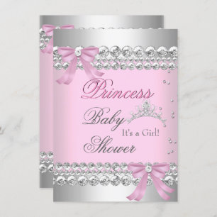 Baby Shower Girl White Pink Princess Tiara Gem 2 Invitation