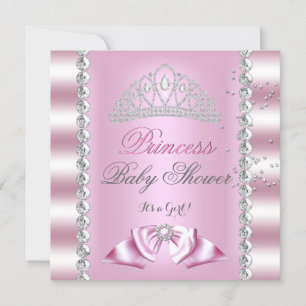 Baby Shower Girl White Pink Princess Tiara Gem 7 Invitation