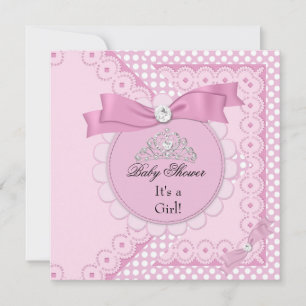 Baby Shower Girl White Pink Princess Tiara Invitation