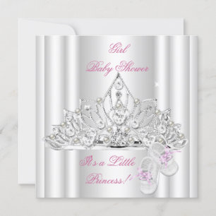 Baby Shower Girl White Pink Princess Tiara Invitation