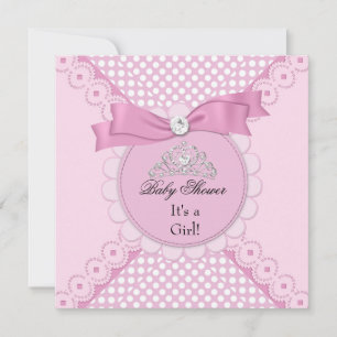 Baby Shower Girl White Pink Princess Tiara Invitation