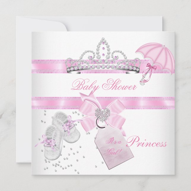 Baby Shower Girl White Pink Princess Tiara Magical Invitation (Front)