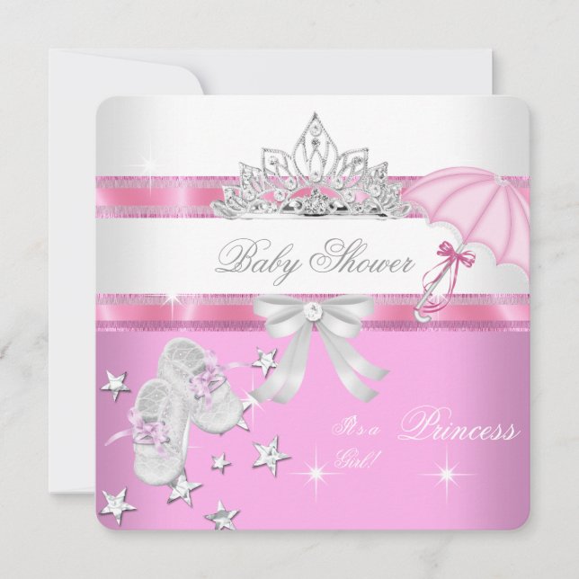 Baby Shower Girl White Pink Princess Tiara Magical Invitation (Front)