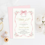 Baby Shower Girl with bow Invitation<br><div class="desc">Baby Shower Girl with bow Invitation,  pink ribbon baby girl invite</div>