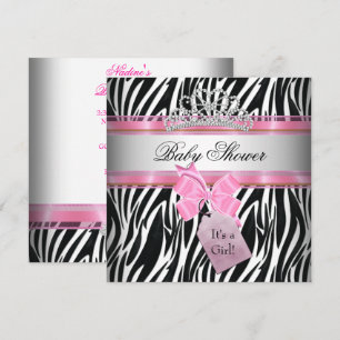 Baby Shower Girl Zebra Pink Princess Black Invitation