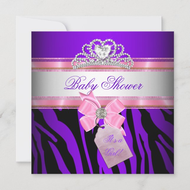 Baby Shower Girl Zebra Pink Purple Princess Invitation (Front)