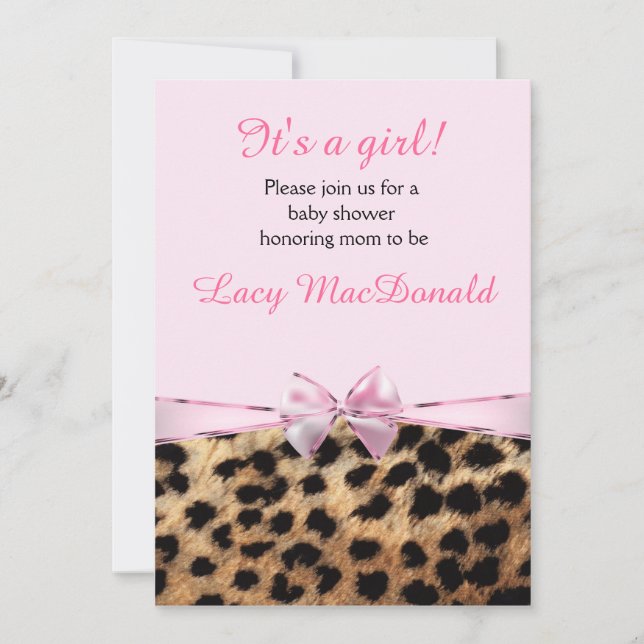 Baby Shower Girls Pink Bow Leopard Cheetah Invite (Front)