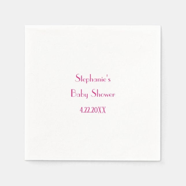 Baby Shower Girls Pink Custom Name 2024 Elegant Napkin (Front)