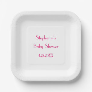 Baby Shower Girls Pink Custom Name Elegant 2024 Paper Plate