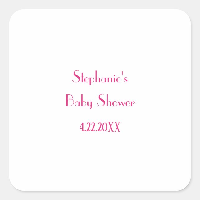Baby Shower Girls Pink Custom Name Elegant 2024 Square Sticker (Front)