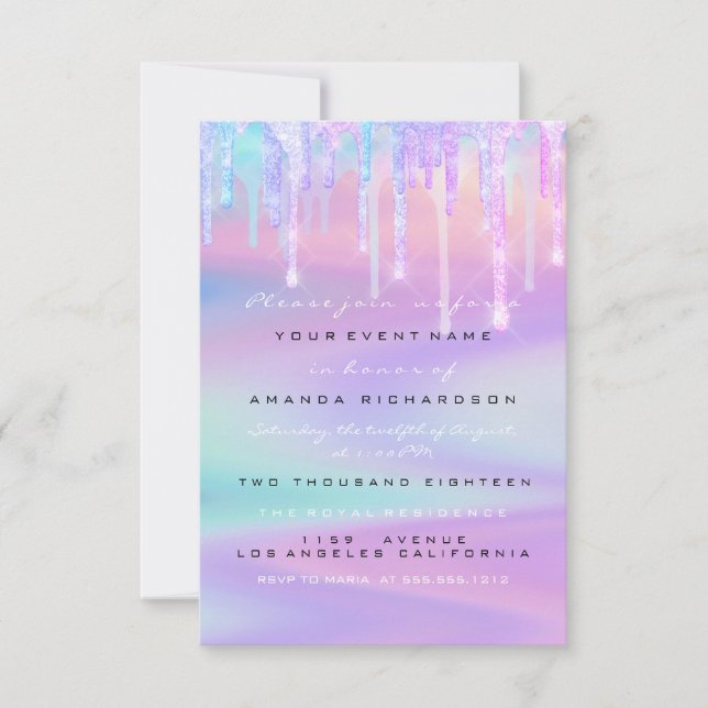 Baby Shower Girly Feet Drip Holograph Unicorn Pink Invitation (Front)