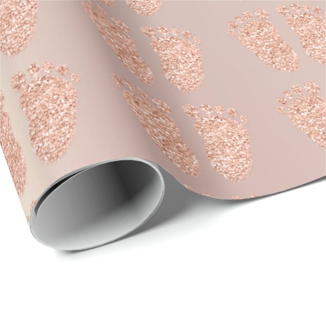 Baby Shower Glitter Girl Coppe Pink Rose Gold Feet Wrapping Paper (Roll Corner)