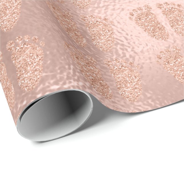 Baby Shower Glitter Girl Rose Gold Feet Metallic Wrapping Paper (Roll Corner)