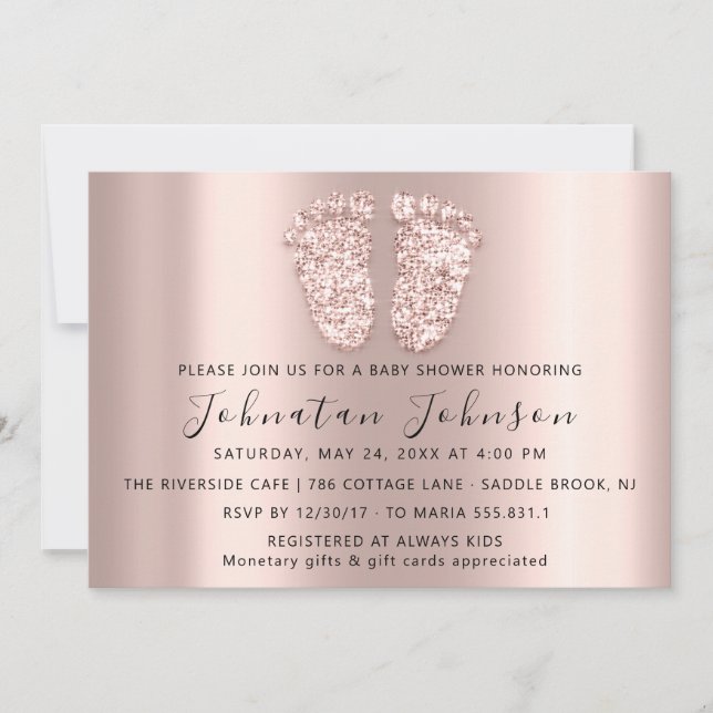 Baby Shower Glitter Rose  Blush Feet Grey Boy Girl Invitation (Front)