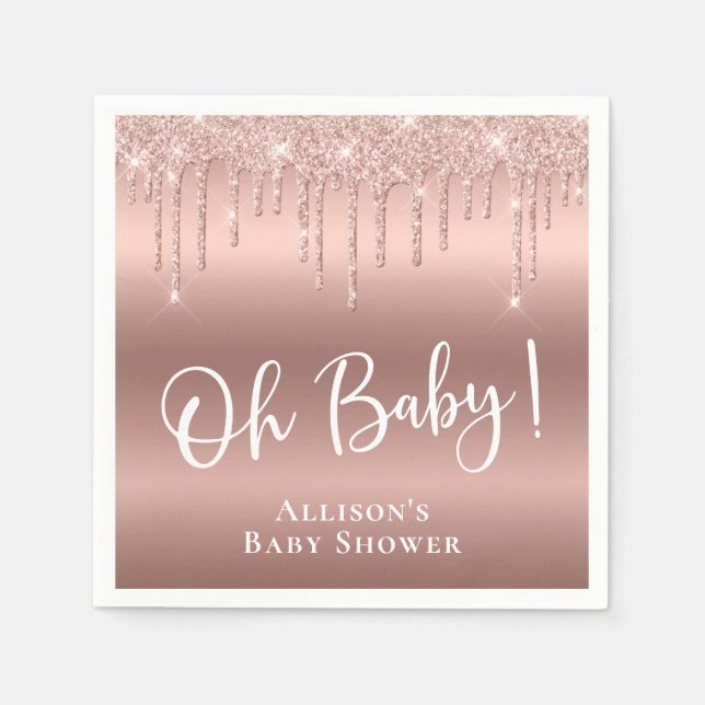 Baby Shower Glitter Rose Gold Personalised Napkin (Front)