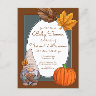 BABY SHOWER Gnome Autumn Fall Postcard