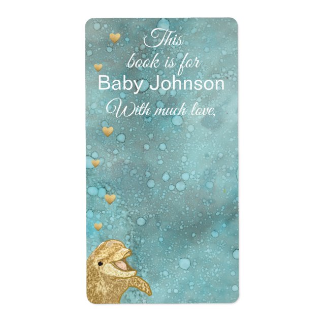 Baby Shower "Gold Baby Dolphin" Bookplate Sheet 8 (Front)