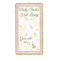 Baby Shower "Gold Bird" Bookplate Sheet of 8/Pink