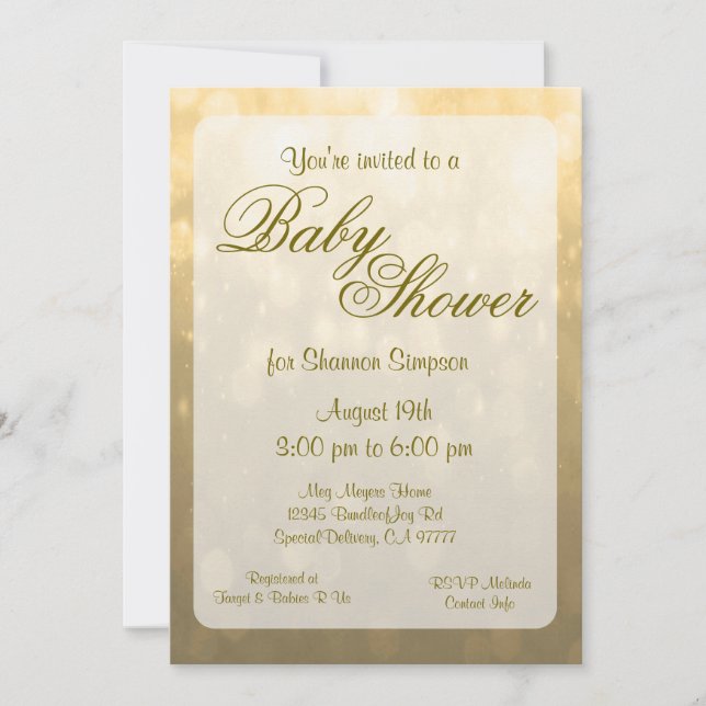 Baby Shower | Gold Bokeh Lights Invitation (Front)