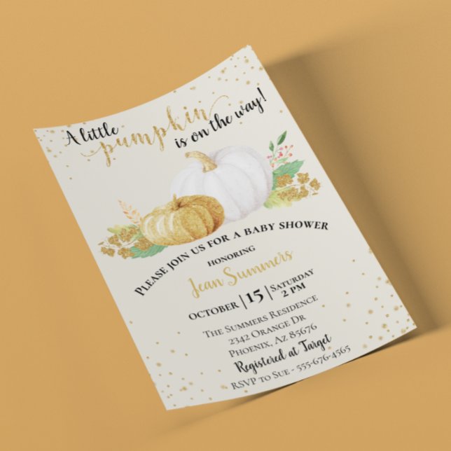 Baby Shower Gold Glitter White Pumpkin Fall Autumn (Creator Uploaded)