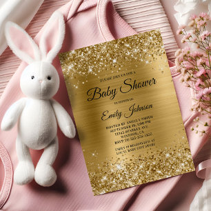 Baby Shower Gold Glittery Foil Fancy Script Invitation