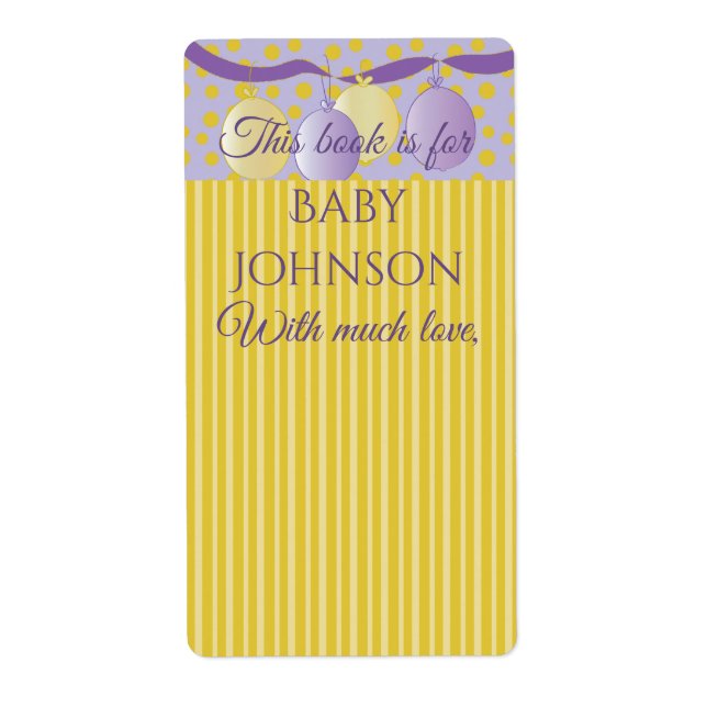 Baby Shower "Gold/Lavender" Bookplate Sheet of 8 (Front)