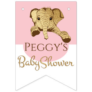 Baby Shower Gold/Pink Elephant, Swallowtail Banner