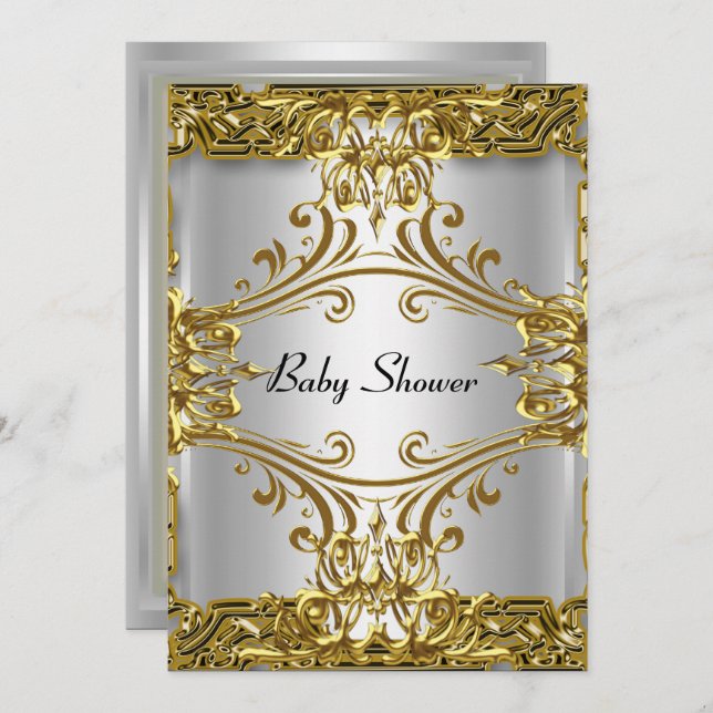 Baby Shower Gold Silver Neutral Invitation (Front/Back)