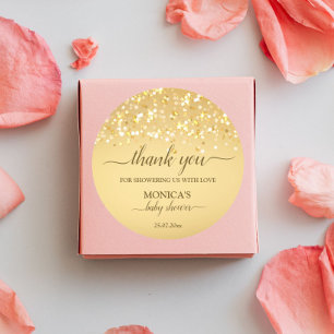 Baby Shower gold sparkling glitter thank you Classic Round Sticker