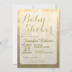Baby Shower   Golden Bokeh Lights Invitation
