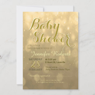 Baby Shower   Golden Bokeh Lights Invitation