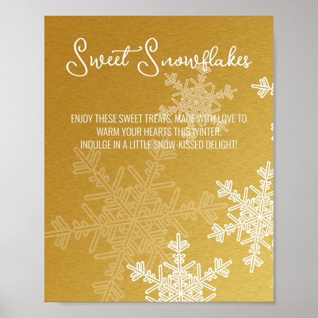 Baby Shower Golden Snowflakes Treats Table Sign (Front)