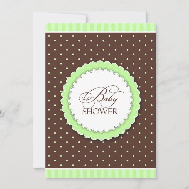 Baby Shower Green Brown Flat Invitation (Front)