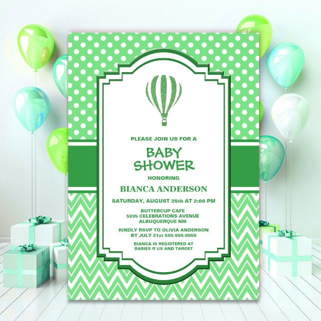 Baby Shower Green Hot Air Balloon Invitation (Creator Uploaded)