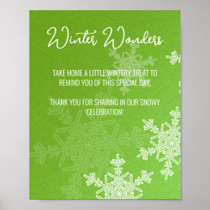 Baby Shower Green Snowflakes Favours Sign