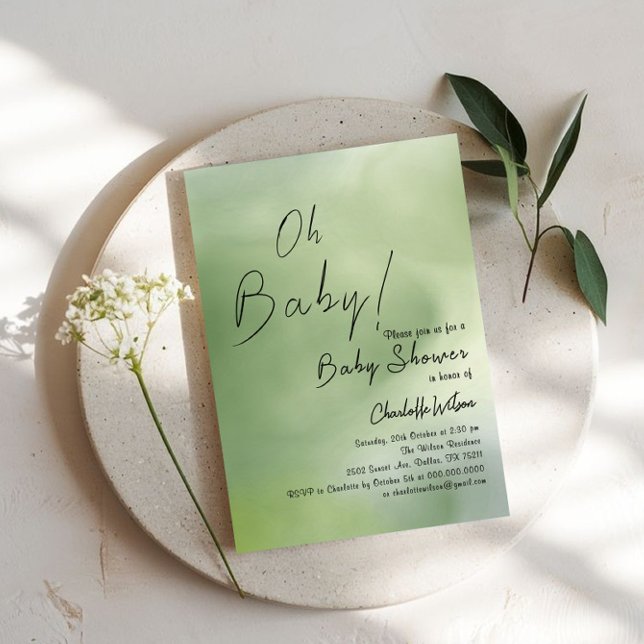 Baby Shower Green Watercolor Background Invitation (Creator Uploaded)