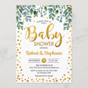 Baby Shower - Greenery Botanical Gold Invitation
