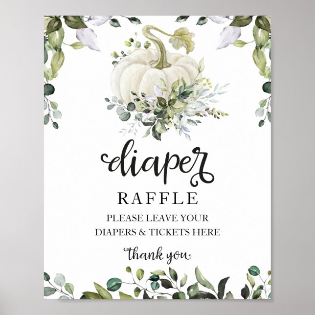 Baby Shower Greenery Diaper Raffle Game Sign (Front)