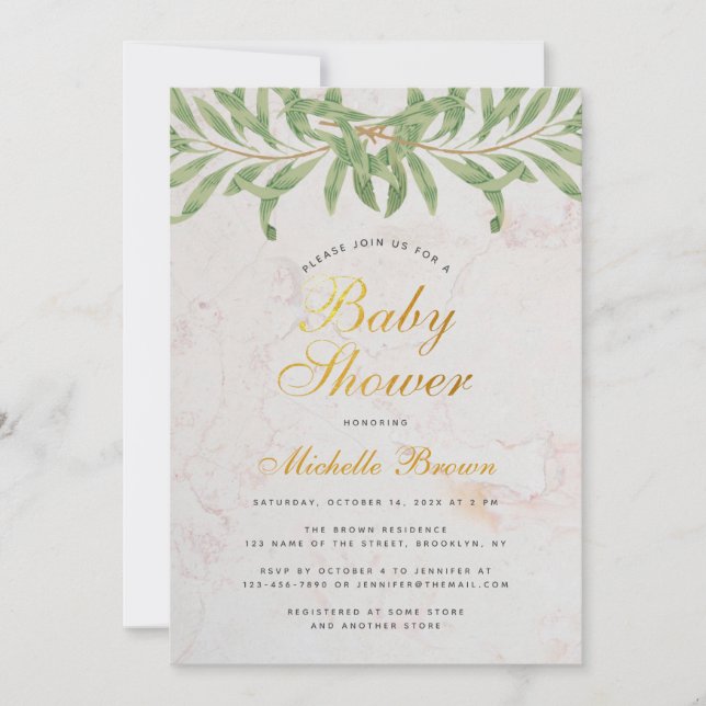 Baby Shower Greenery Elegant Script Gender Neutral Invitation (Front)