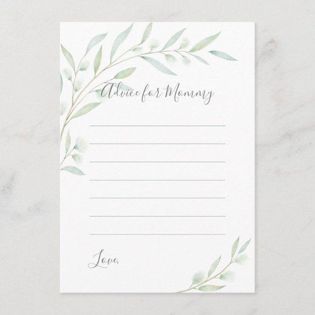 Baby Shower Greenery Elegant Watercolor Foliage Advice Card (Front)