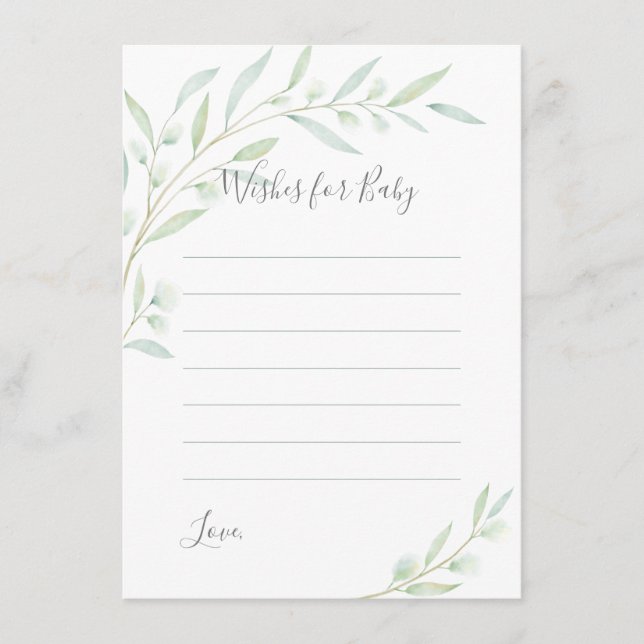Baby Shower Greenery Elegant Watercolor Wishes Advice Card (Front)