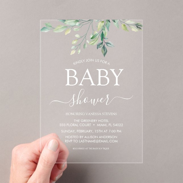 Baby Shower Greenery Eucalyptus  Acrylic Invitations (Insitu (Handheld))