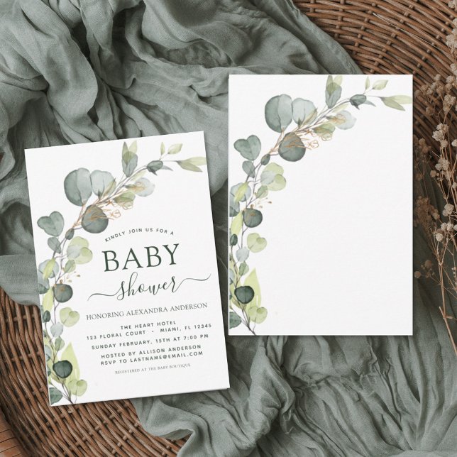 Baby Shower Greenery Eucalyptus Succulent Elegant Invitation (Creator Uploaded)