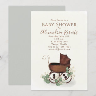 Baby Shower Greenery Modern Watercolor Eucalyptus Invitation