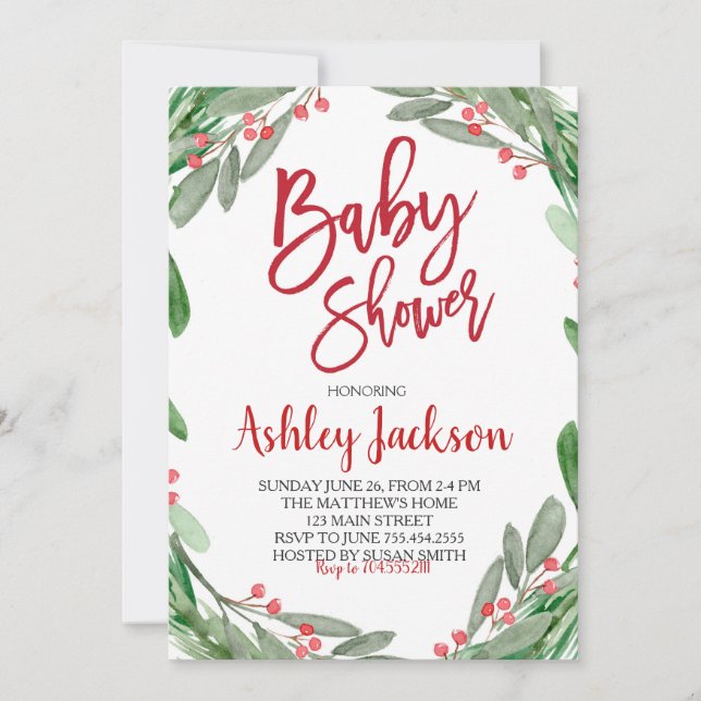 Baby Shower Greenery Wreath Invitation (Front)