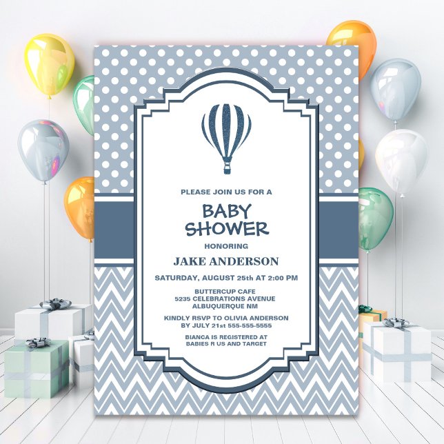 Baby Shower Grey Hot Air Balloon Invitation (Creator Uploaded)