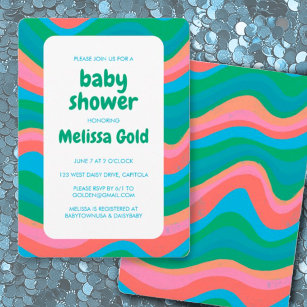 BABY SHOWER Groovy Colourful Stripes CUSTOM Bold Invitation