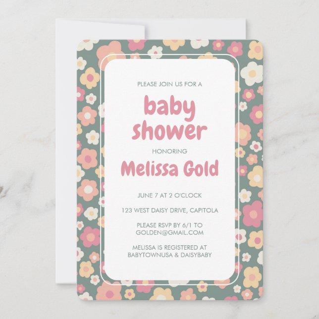 BABY SHOWER Groovy Sweet Daisy Floral CUSTOM Invitation (Front)